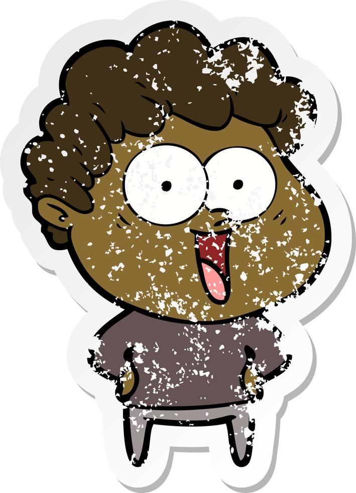 distressed sticker of a cartoon happy man vector