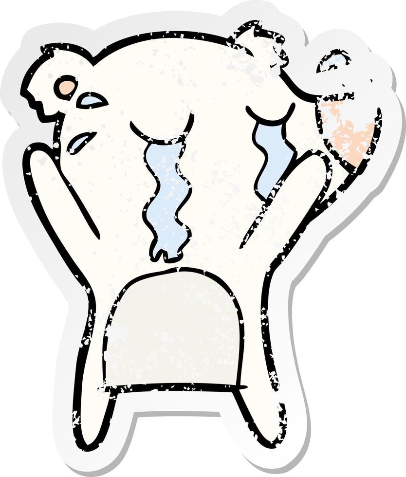 distressed sticker of a cartoon crying polar bear vector
