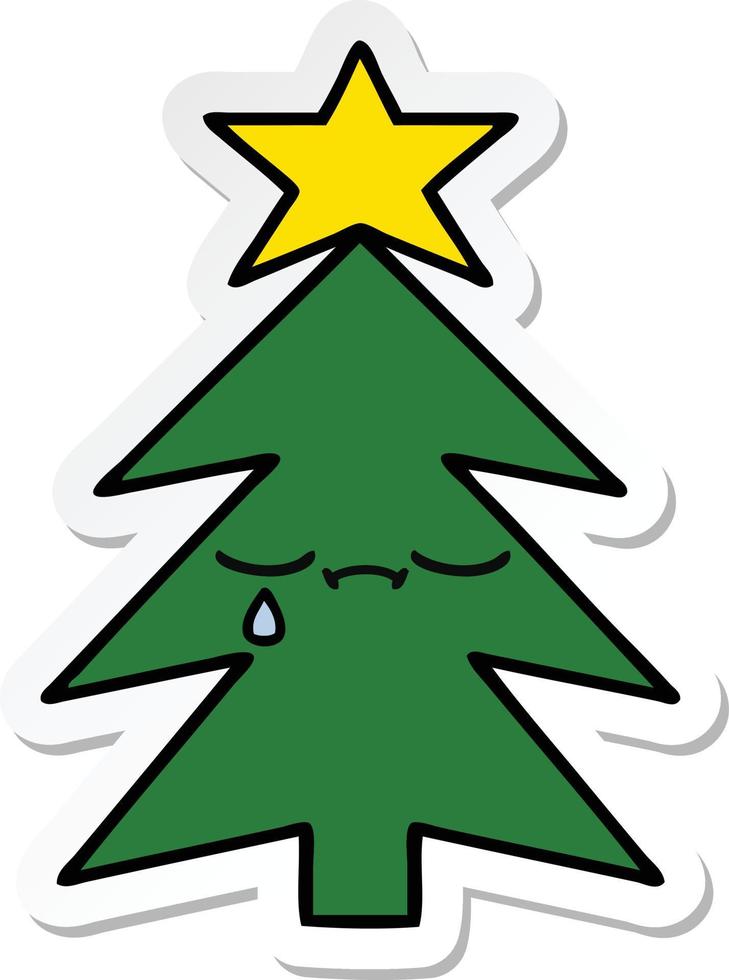 pegatina de un lindo árbol de navidad de dibujos animados vector