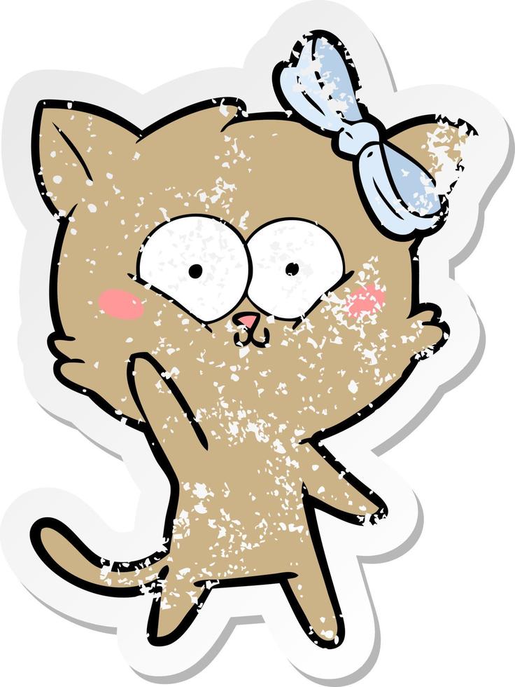 distressed sticker of a cartoon cat vector