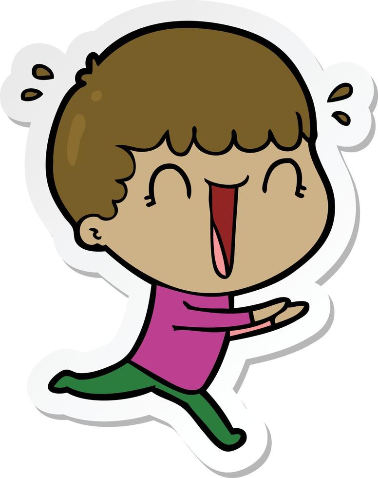 sticker of a laughing cartoon man running vector