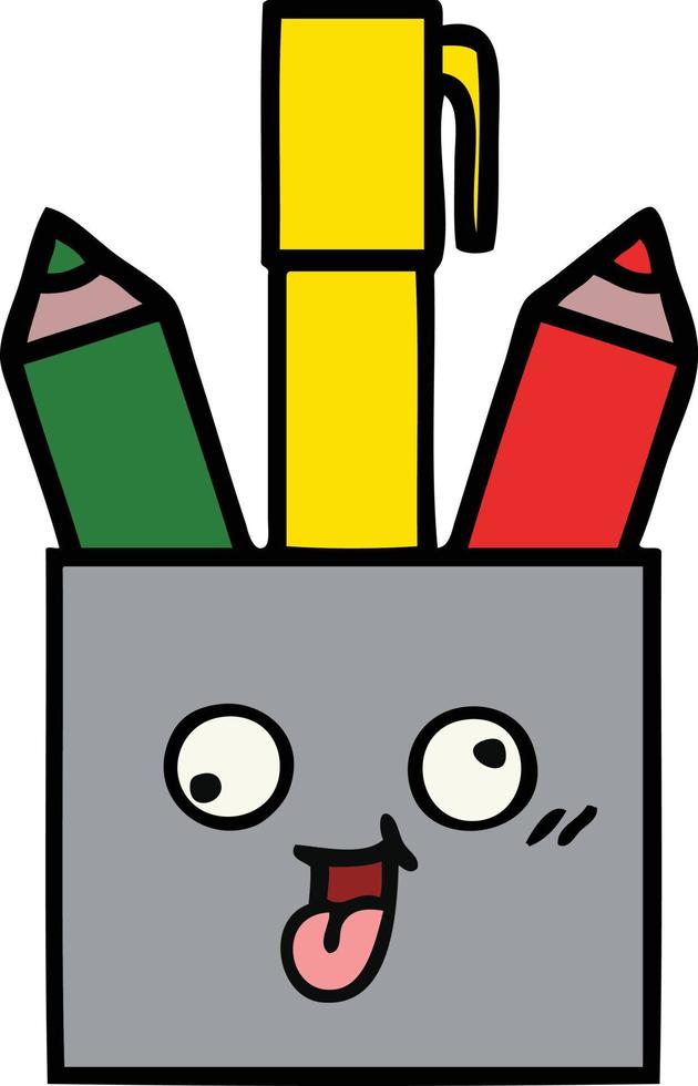 cute cartoon pencil pot vector