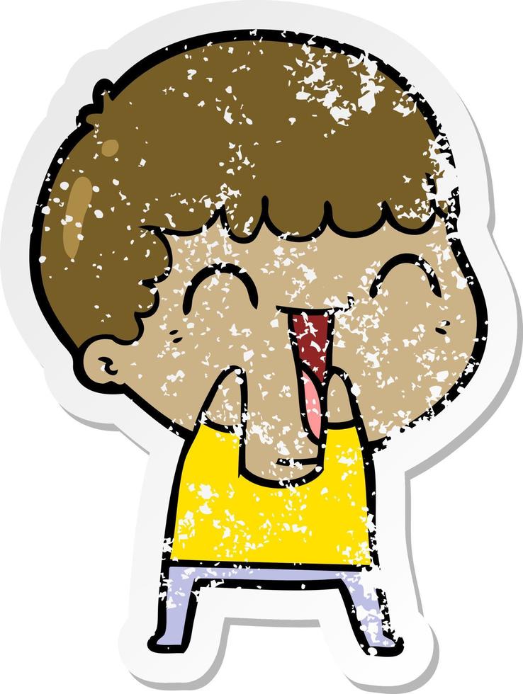 distressed sticker of a cartoon happy man vector