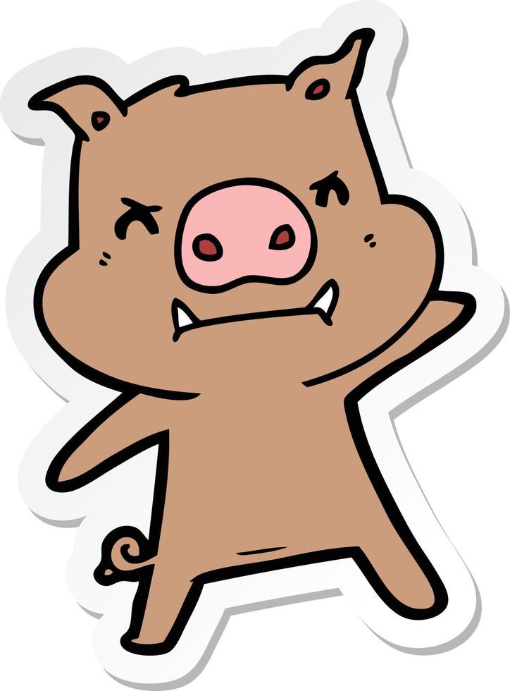 sticker of a angry cartoon pig vector