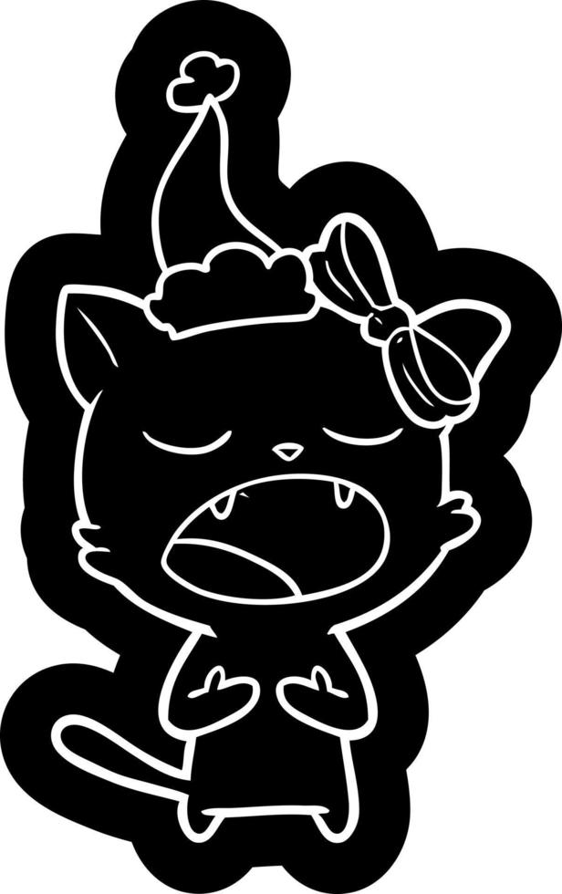 icono de dibujos animados de un gato maullando con sombrero de santa vector