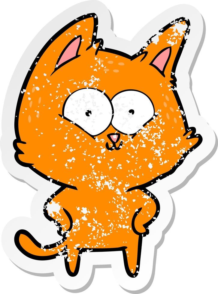 distressed sticker of a cartoon cat vector