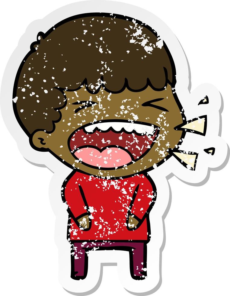 distressed sticker of a cartoon laughing man vector