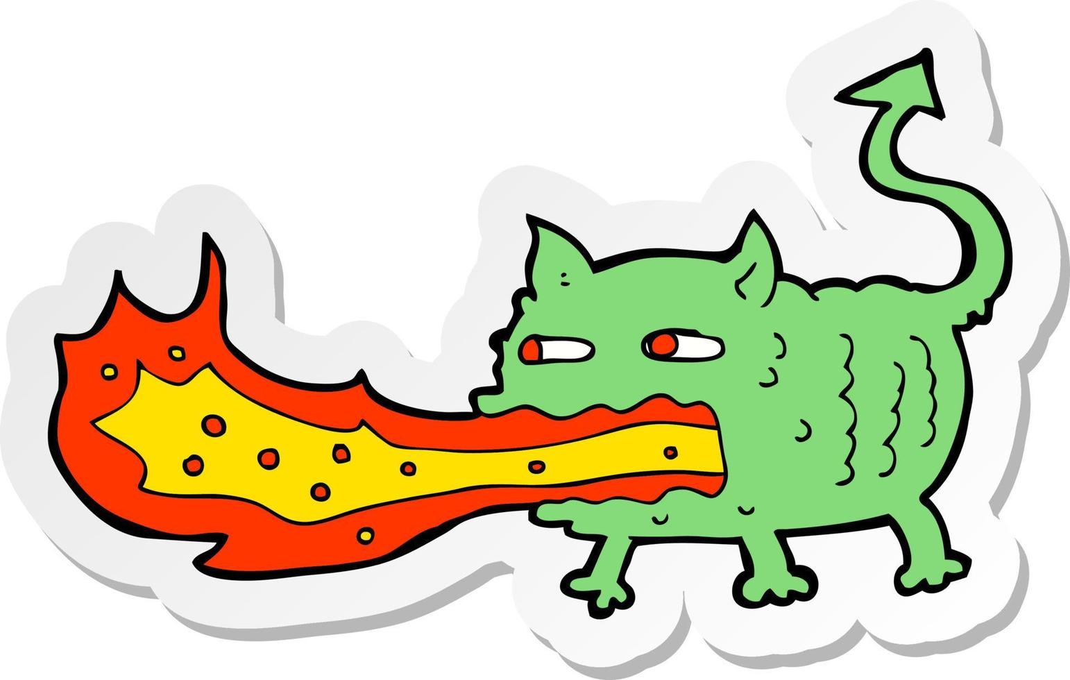 sticker of a cartoon fire breathing imp vector