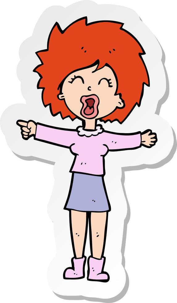 sticker of a cartoon stressed out woman talking vector