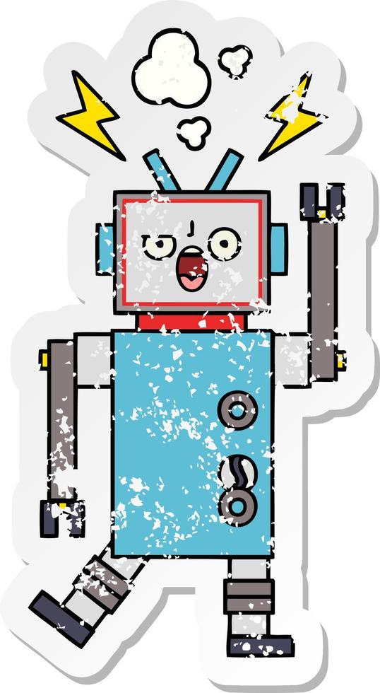 distressed sticker of a cute cartoon broken robot vector