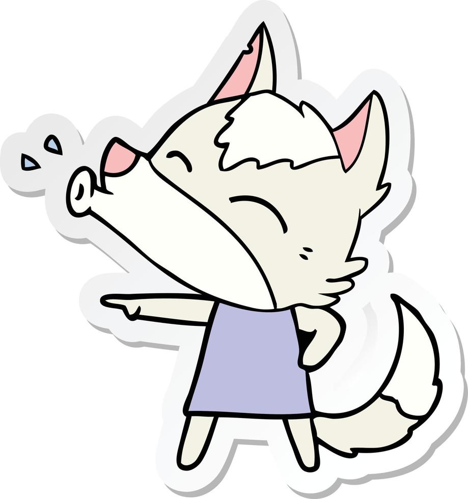 sticker of a howling wolf in dress cartoon vector