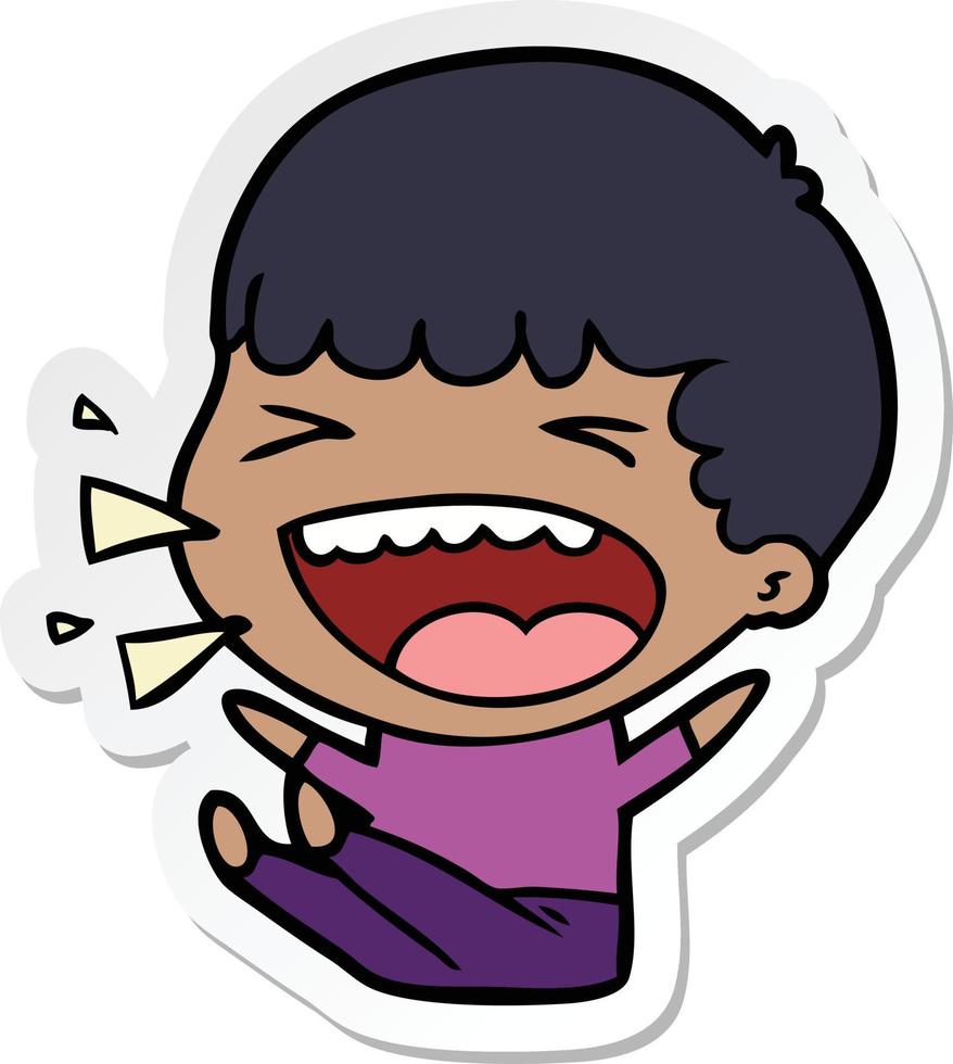 sticker of a cartoon laughing man vector