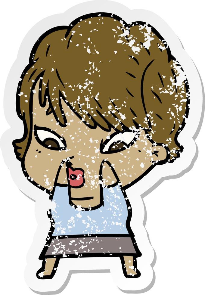 distressed sticker of a cartoon woman vector