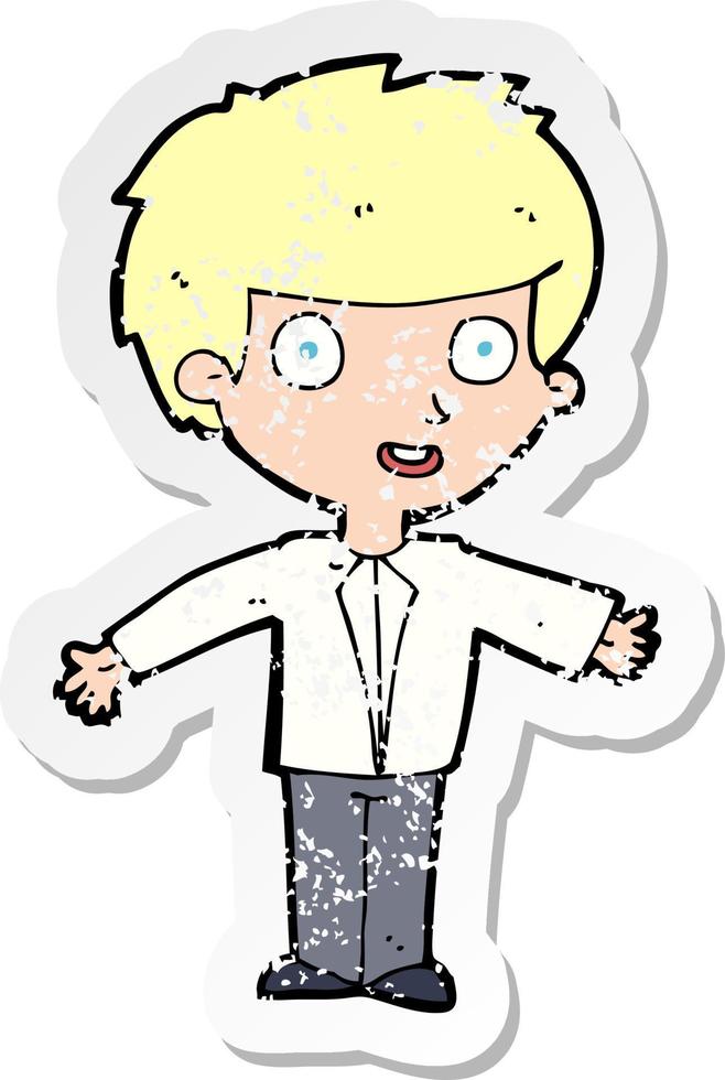 retro distressed sticker of a cartoon happy boy vector