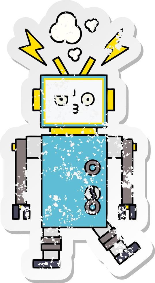 distressed sticker of a cute cartoon robot vector