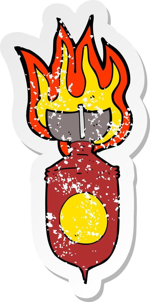 retro distressed sticker of a cartoon burning bomb vector