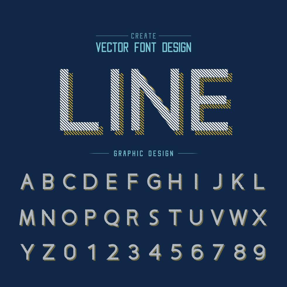 Font and alphabet vector, Line Design typeface and number, Graphic text on background vector