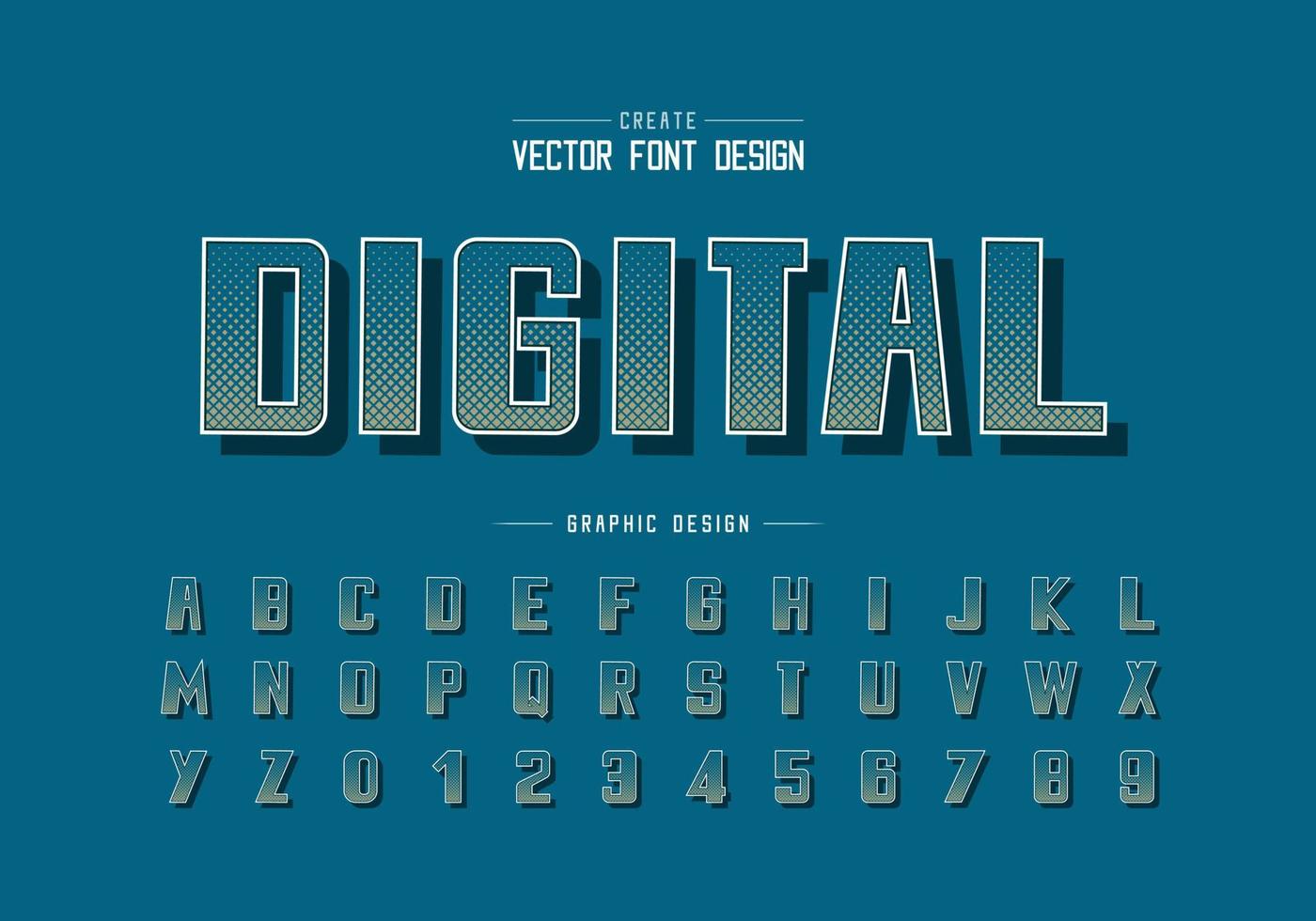 Halftone square font and bold alphabet vector, Digital typeface and number design, Graphic text on background vector