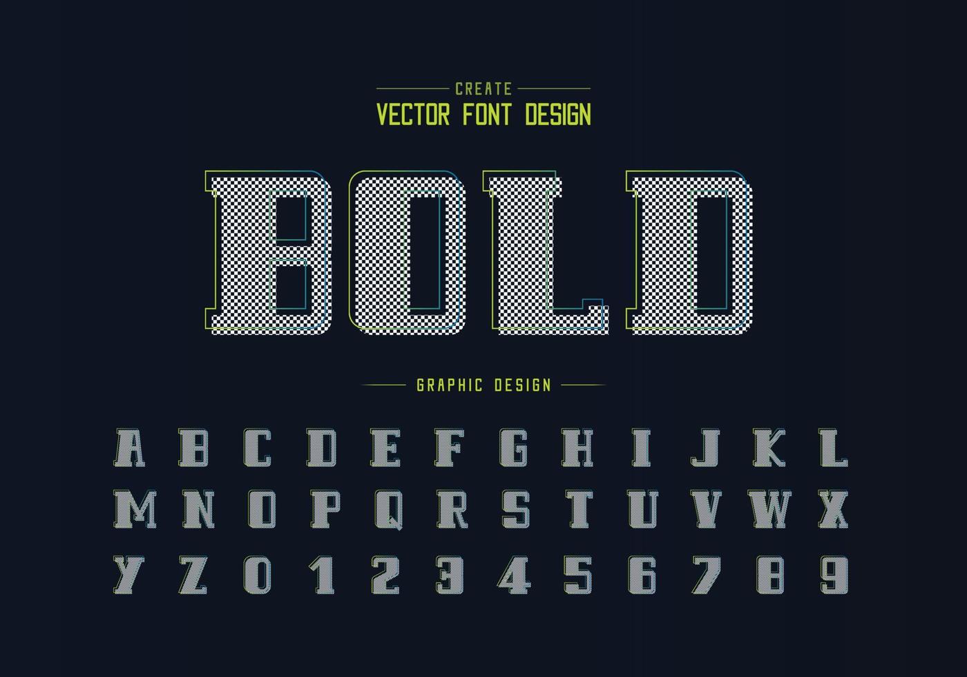 Pixel bold font and alphabet vector, Script and number design, Graphic text on background vector