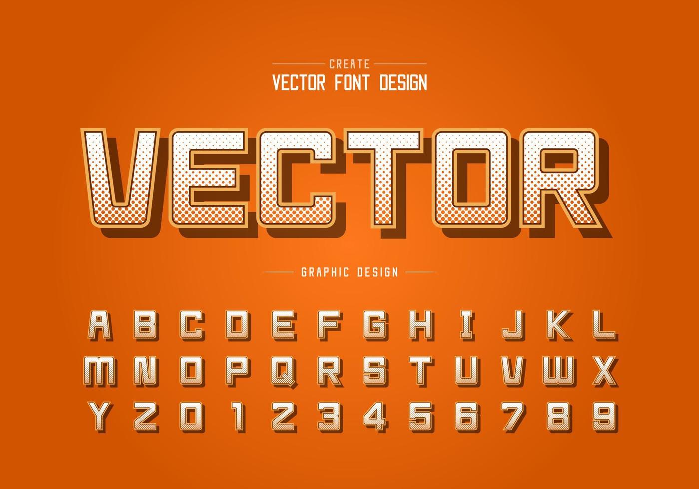 fuente hexagonal de medio tono y vector alfabético, diseño de letra y número de tipo cuadrado digital