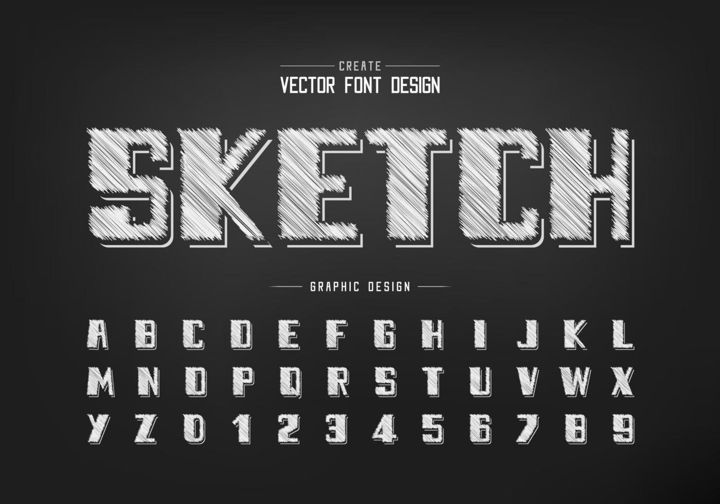 Pencil font and bold alphabet vector, Sketch modern typeface and letter number design vector