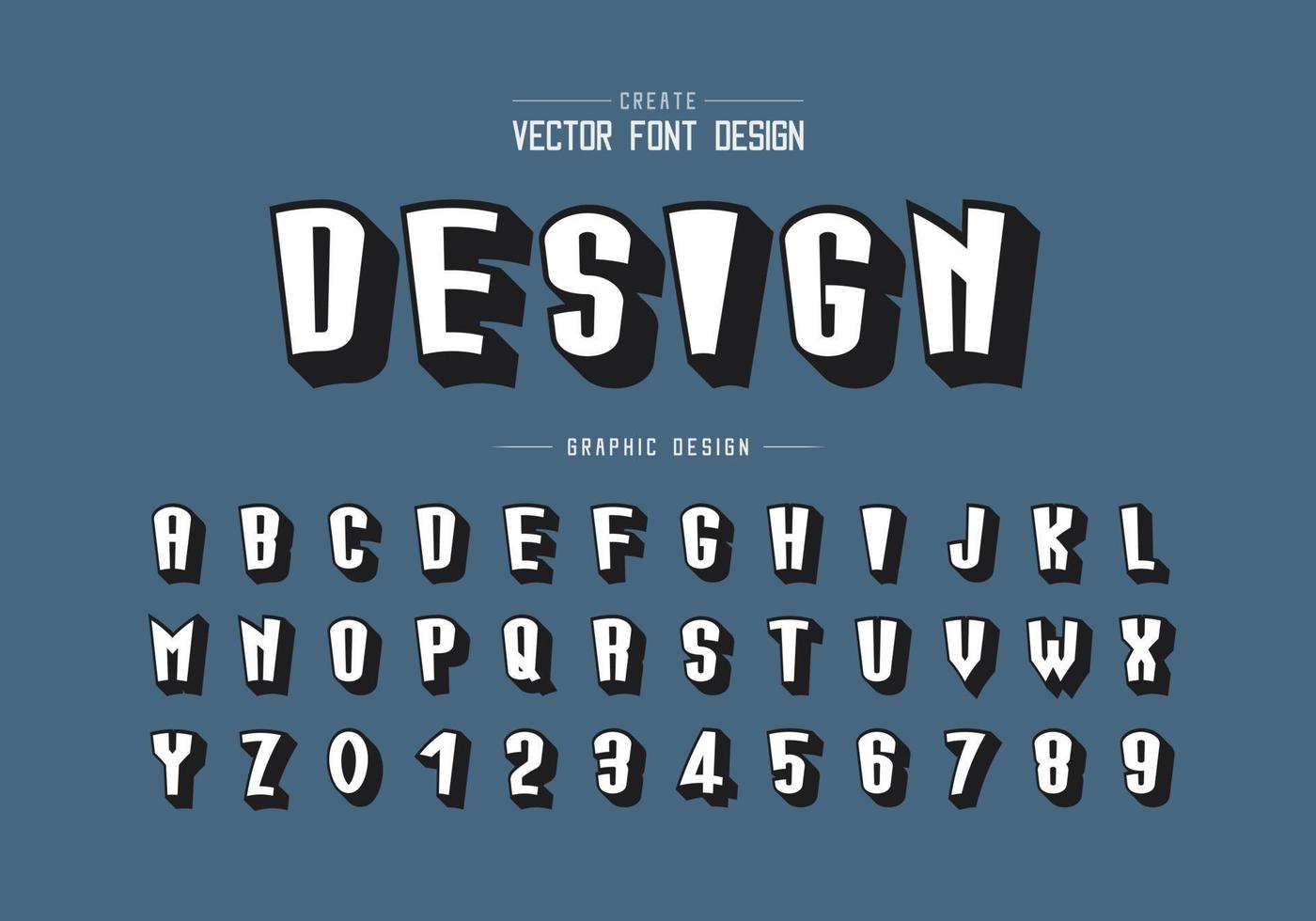 Shadow font and cartoon alphabet vector, Tall typeface letter and number design, Graphic text on background vector
