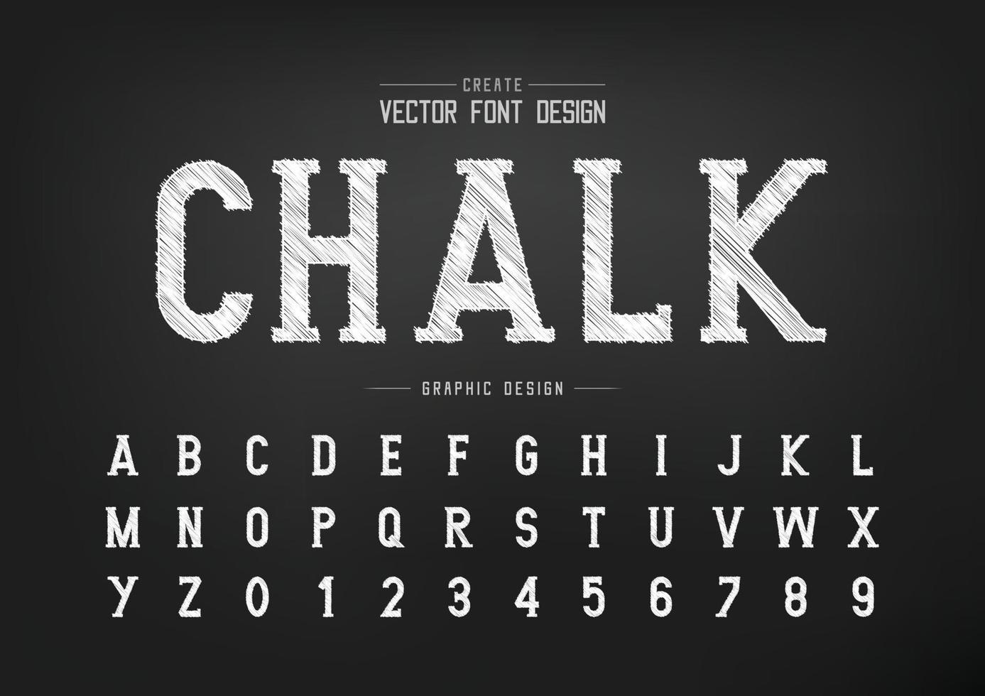 Sketch font and alphabet vector, Chalk writing style typeface letter graphic text and number design vector