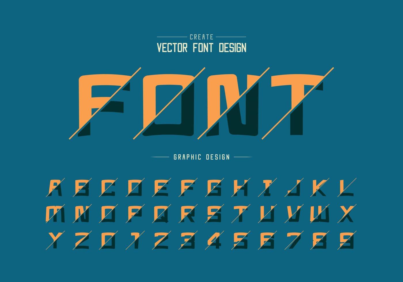 Sliced cartoon font and alphabet vector, Square typeface letter and number design, Graphic text on background vector