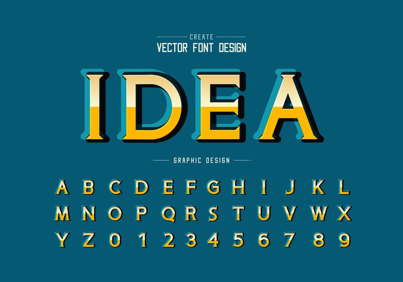 Gold font and alphabet vector, Shadow golden idea typeface letter and number design vector