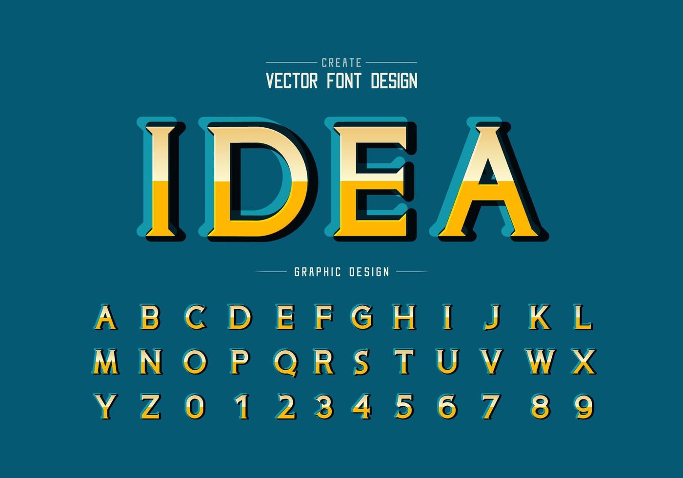 Gold font and alphabet vector, Shadow golden idea typeface letter and number design vector