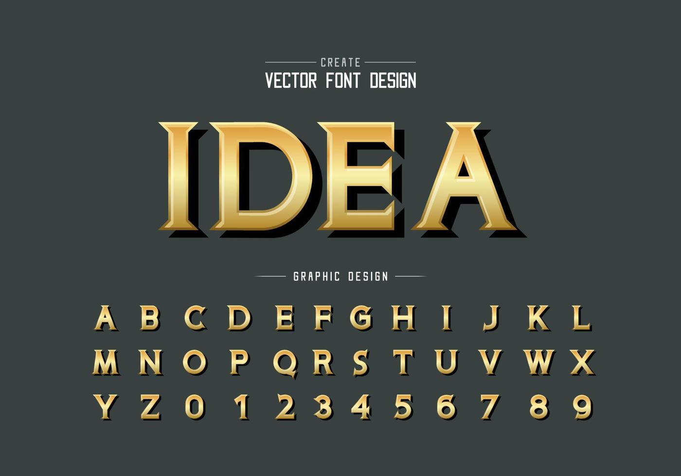 fuente de oro y vector alfabético, diseño de letra y número de tipo de letra de idea dorada