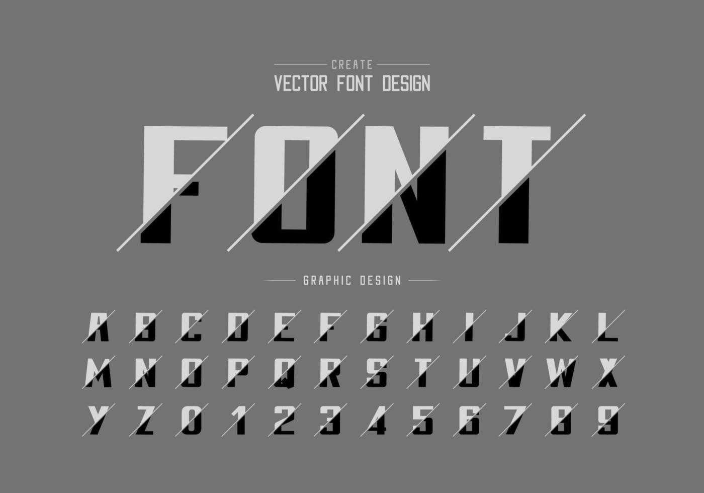 Sliced bold font and alphabet vector, Writing typeface and number design, Graphic text on background vector