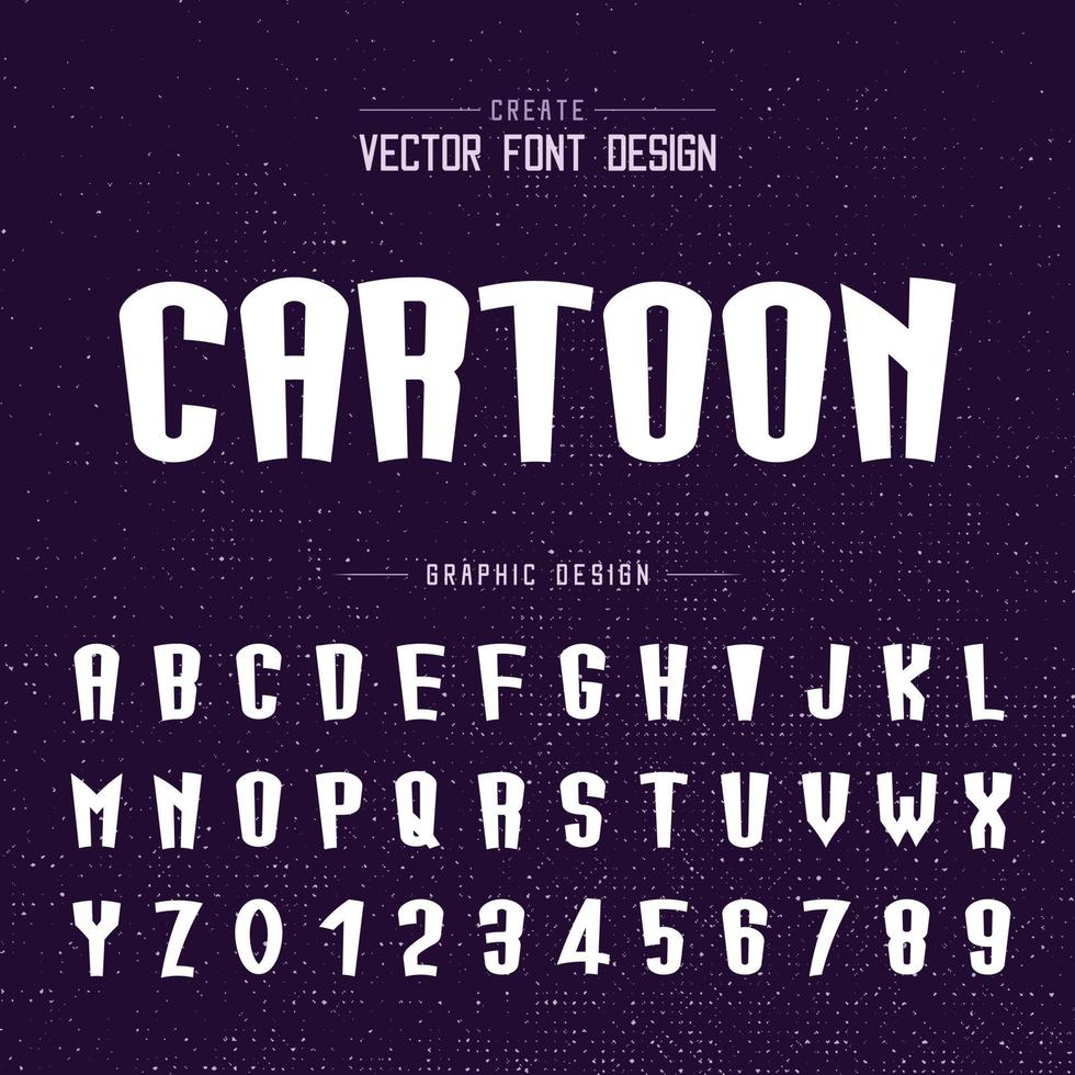 Cartoon font and alphabet vector, Tall typeface letter and number design, Graphic text on grunge background vector