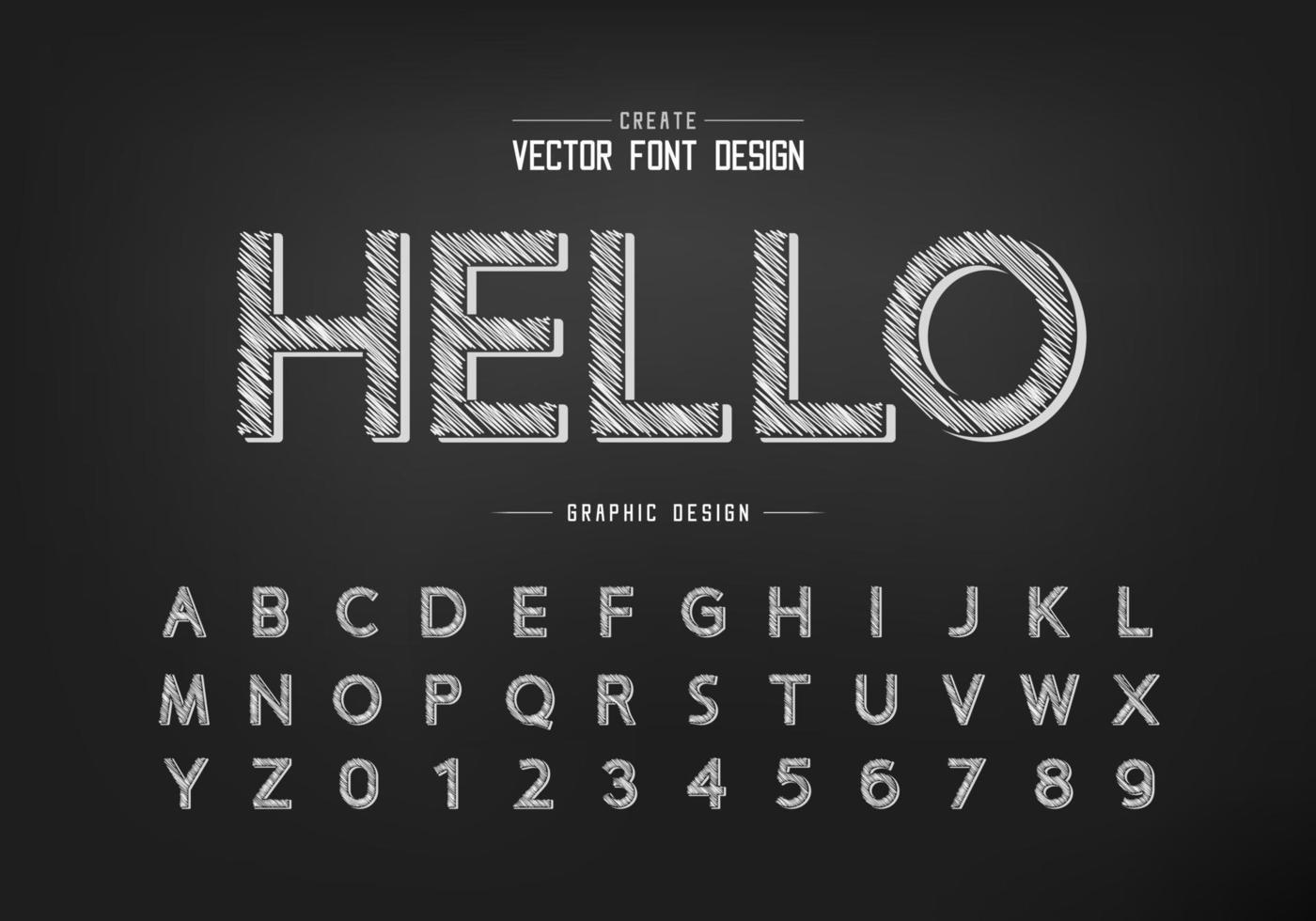 Pencil font  font and alphabet vector, Sketch design typeface and number, Graphic text on background vector