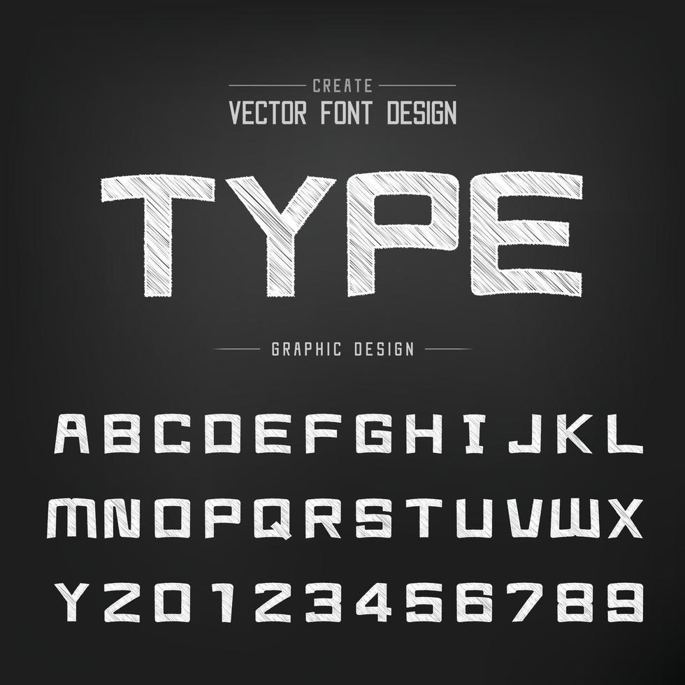 Sketch Cartoon font and alphabet vector, Chalk Square typeface letter and number Graphic text design vector