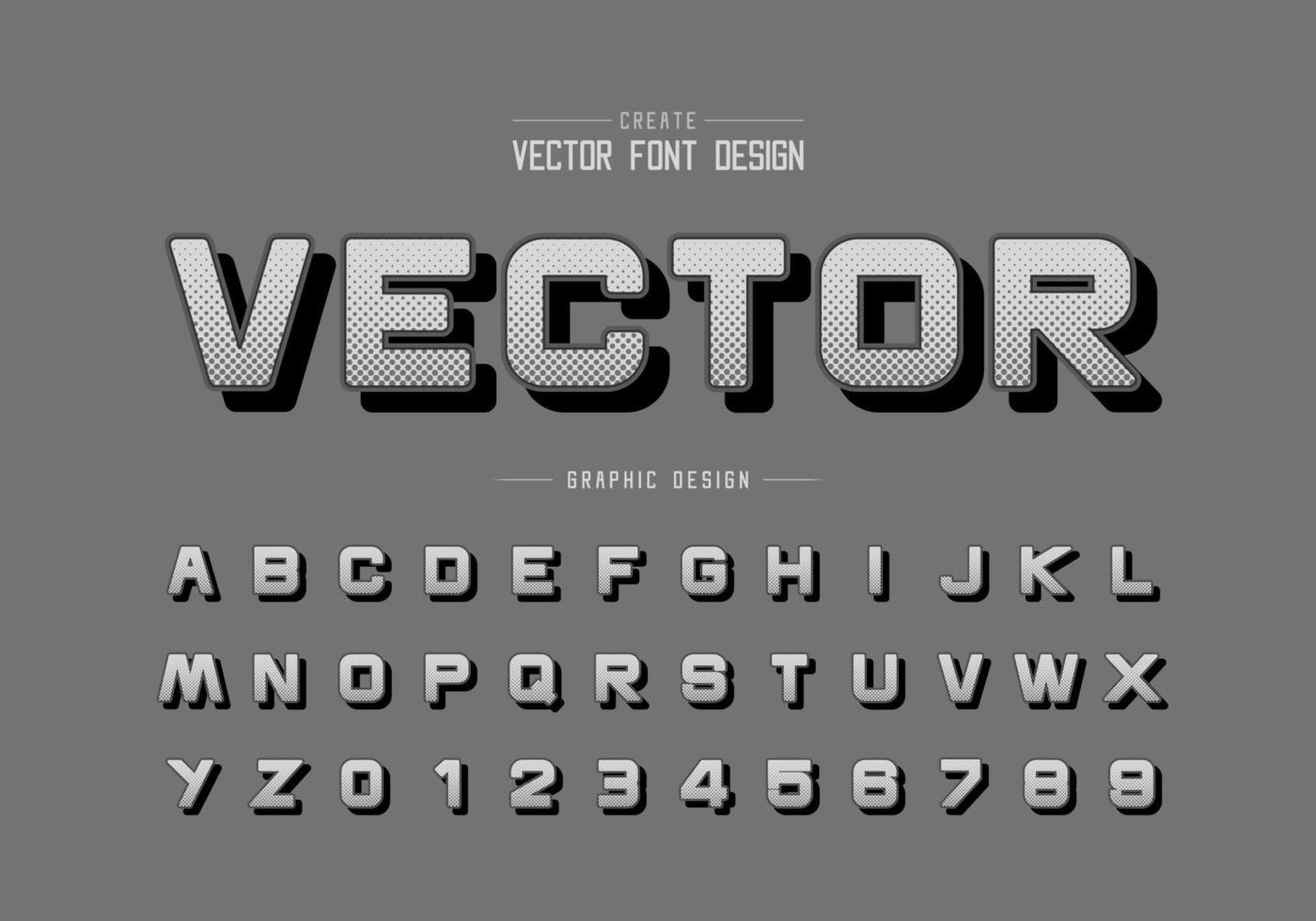 Halftone hexagon font and round alphabet vector, digital design typeface letter and number vector