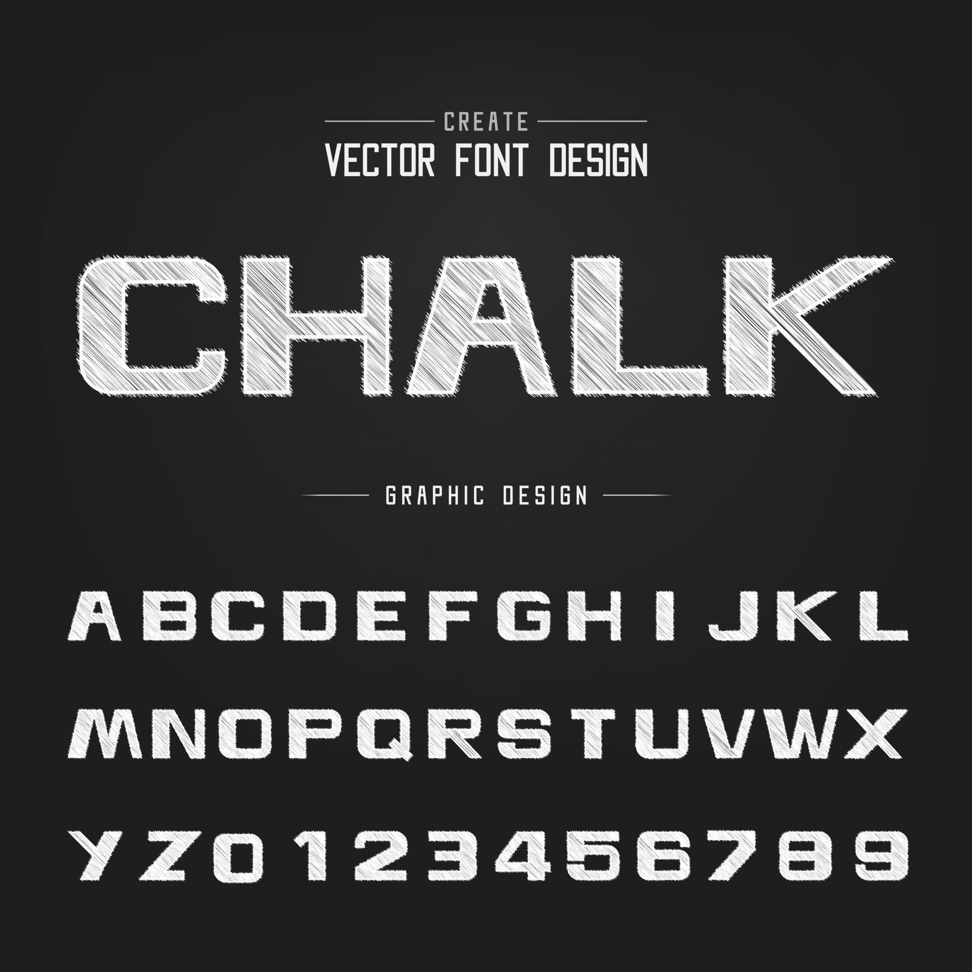 Sketch bold font and alphabet vector, Chalk design typeface letter