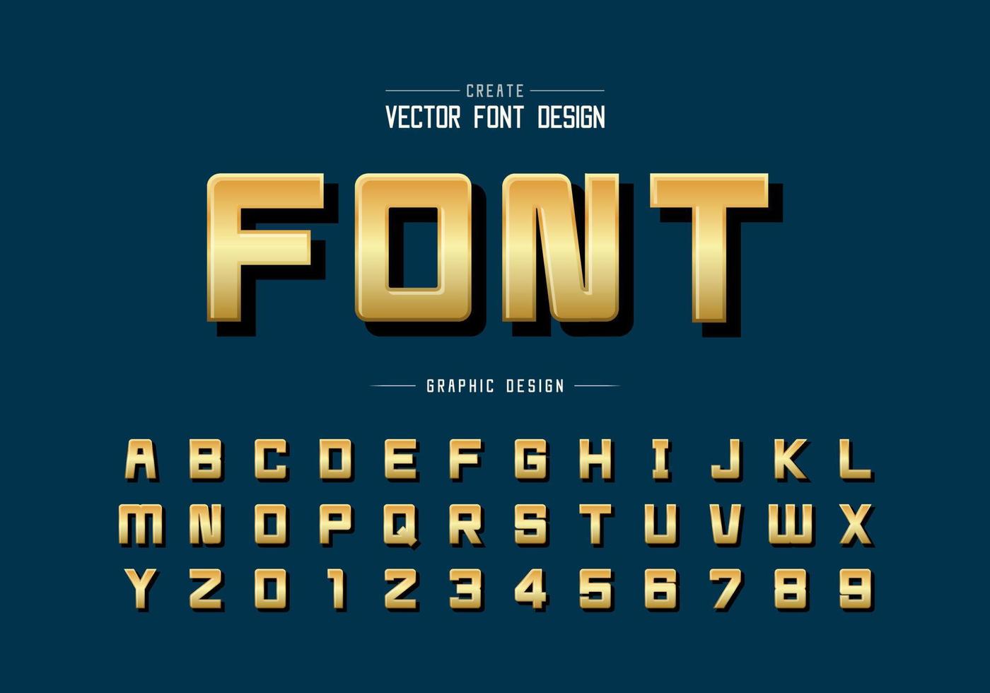 Gold font and alphabet vector, Golden square typeface letter and number design vector