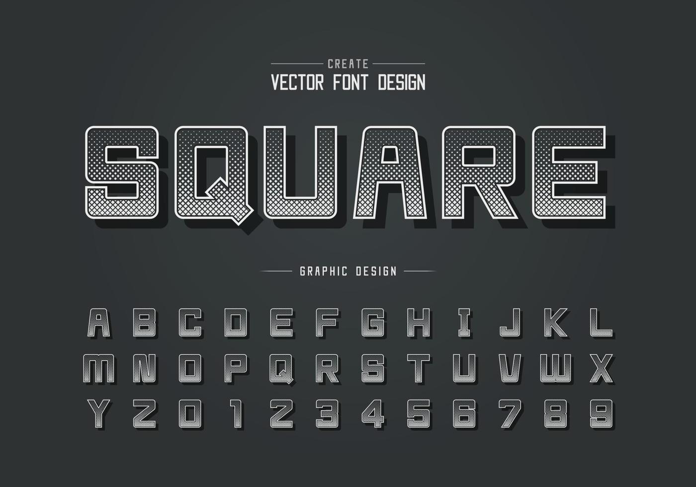 fuente cuadrada de semitono y vector alfabético, letra cuadrada digital y diseño de números