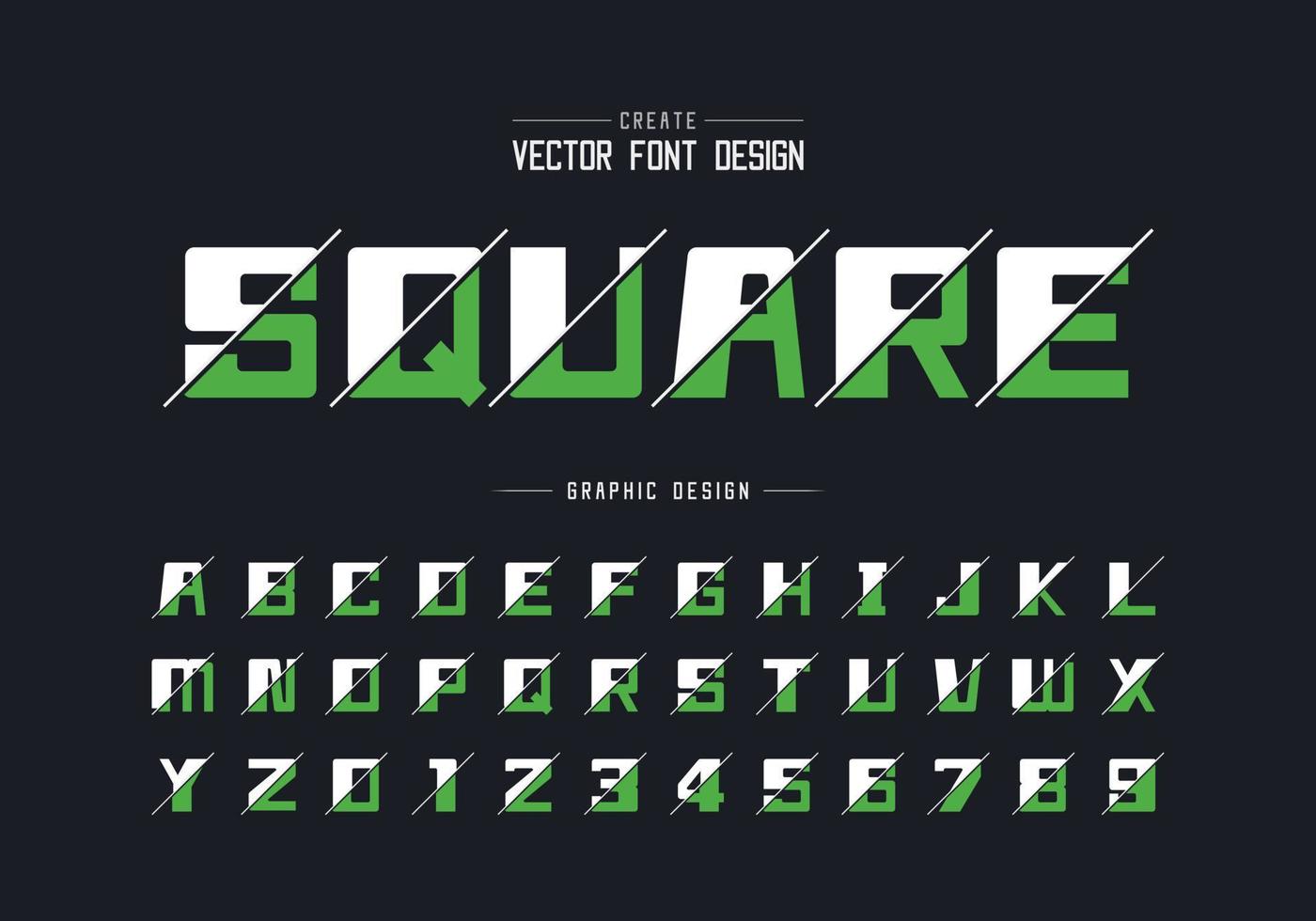 Sliced bold Font and alphabet vector, Square typeface letter and number design, Graphic text on background vector