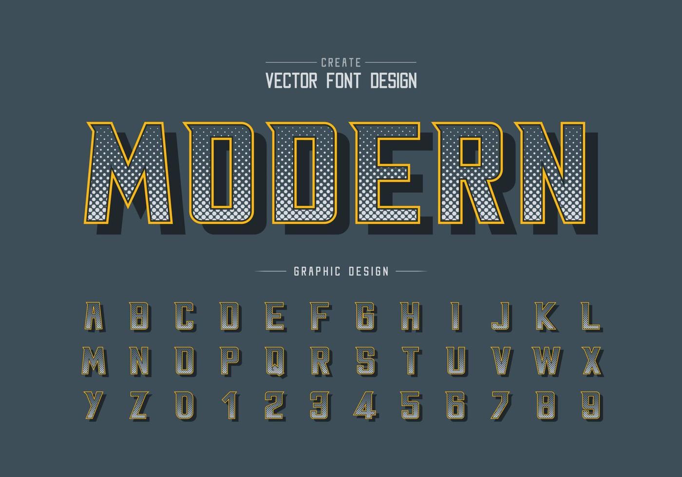 fuente hexagonal de medio tono y vector alfabético, tipo de letra moderno en negrita digital y diseño de números de letras