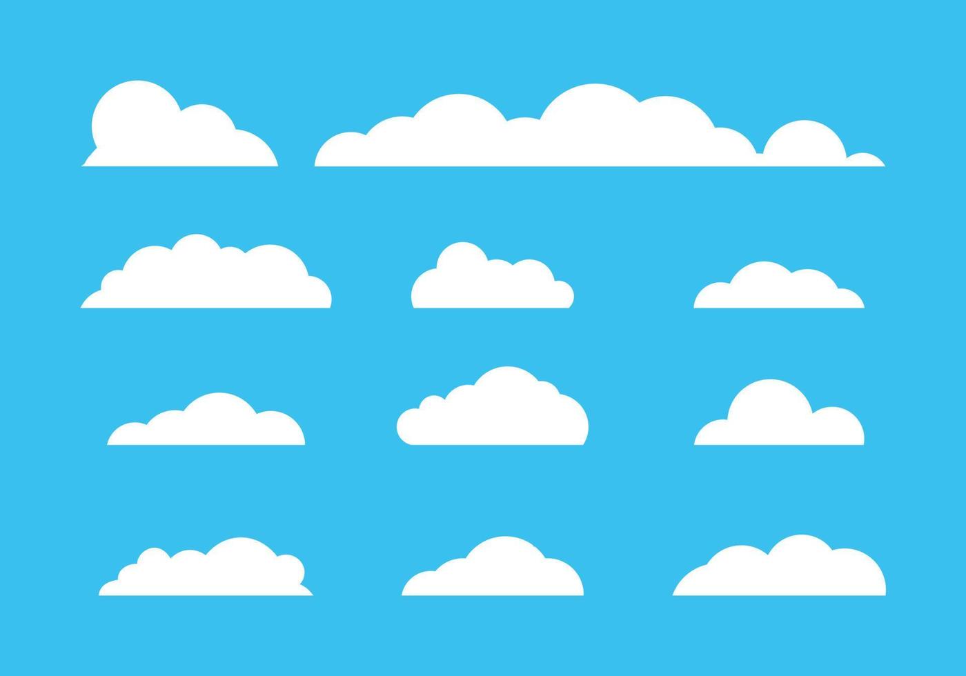 iconos de nube conjunto vectorial sobre fondo azul, diseño gráfico plano nublado vector