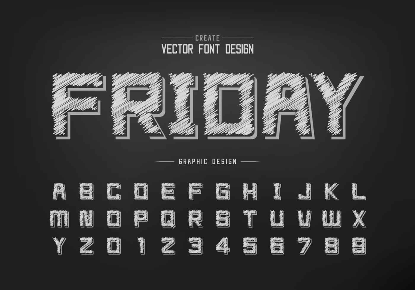 Pencil font and alphabet vector, Sketch square typeface letter and number design vector