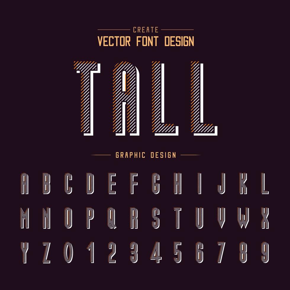 Font and alphabet vector, Line tall typeface letter and number design, Graphic text on background vector