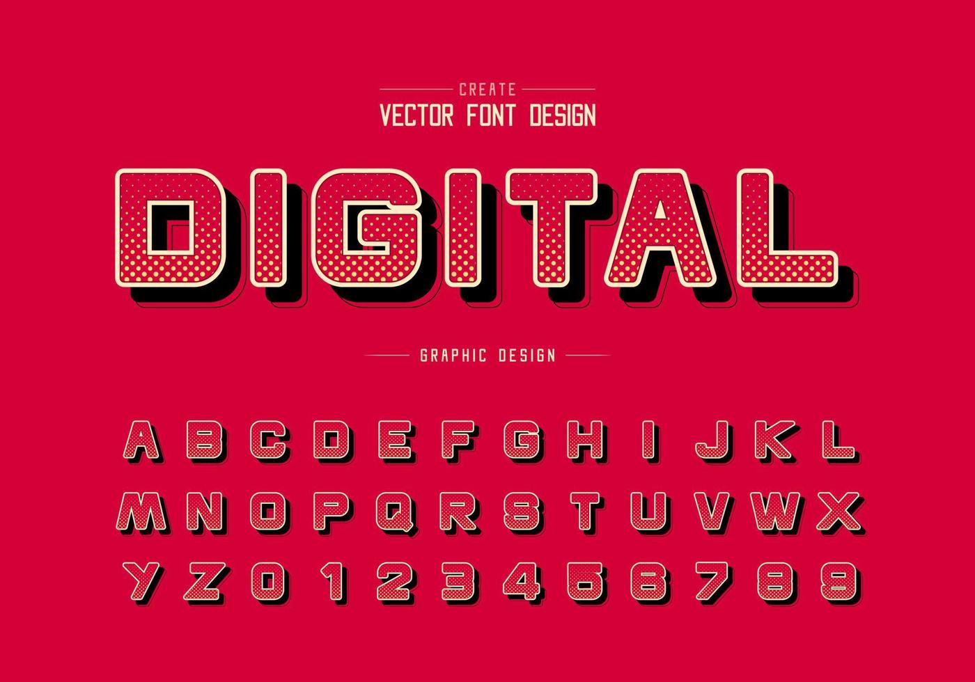 fuente de círculo de semitonos y vector de alfabeto redondo, letra y número de tipografía de diseño digital