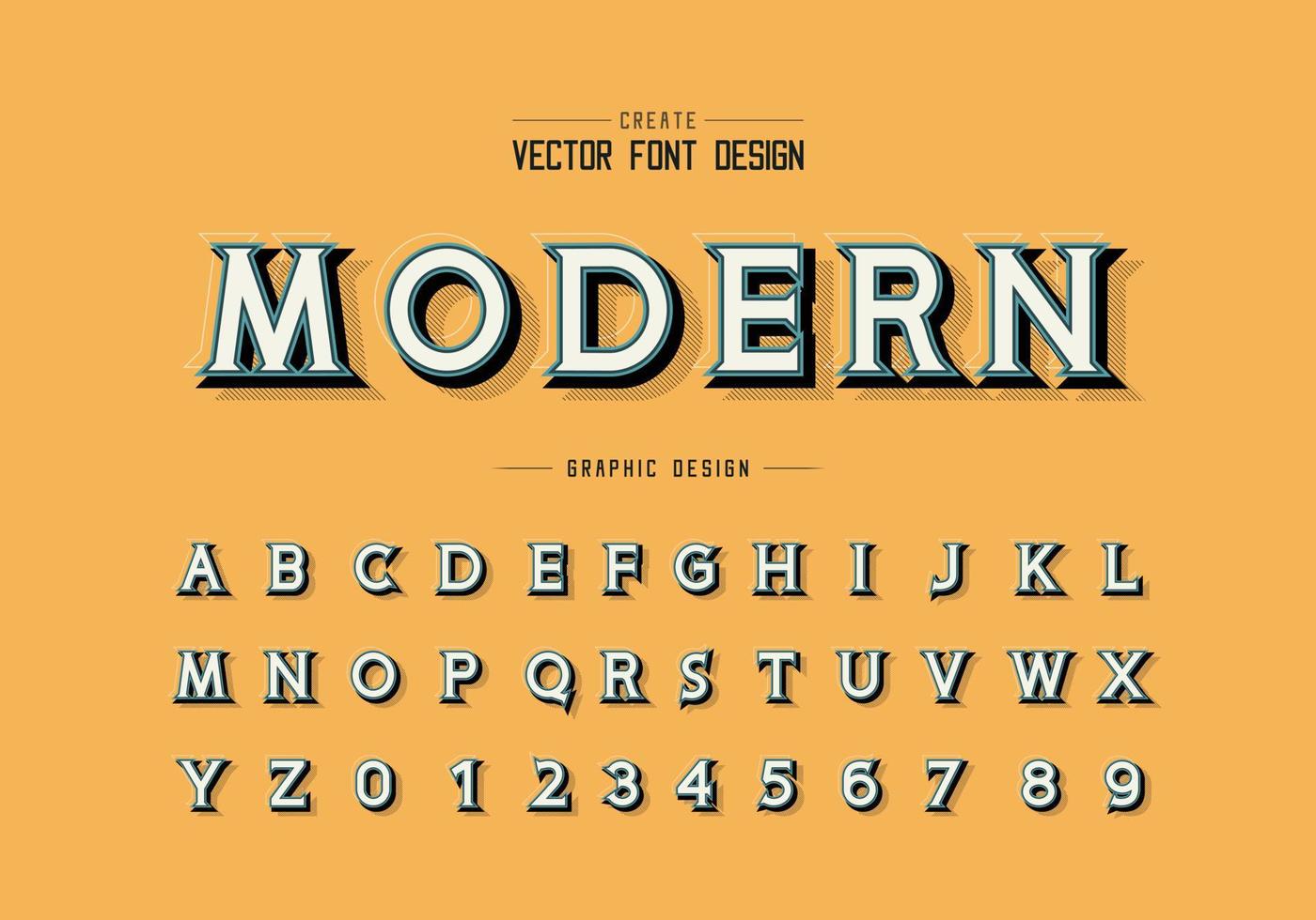 vector de fuente de sombra y línea, diseño de letras y números de tipografía de idea alfabética, texto gráfico en segundo plano