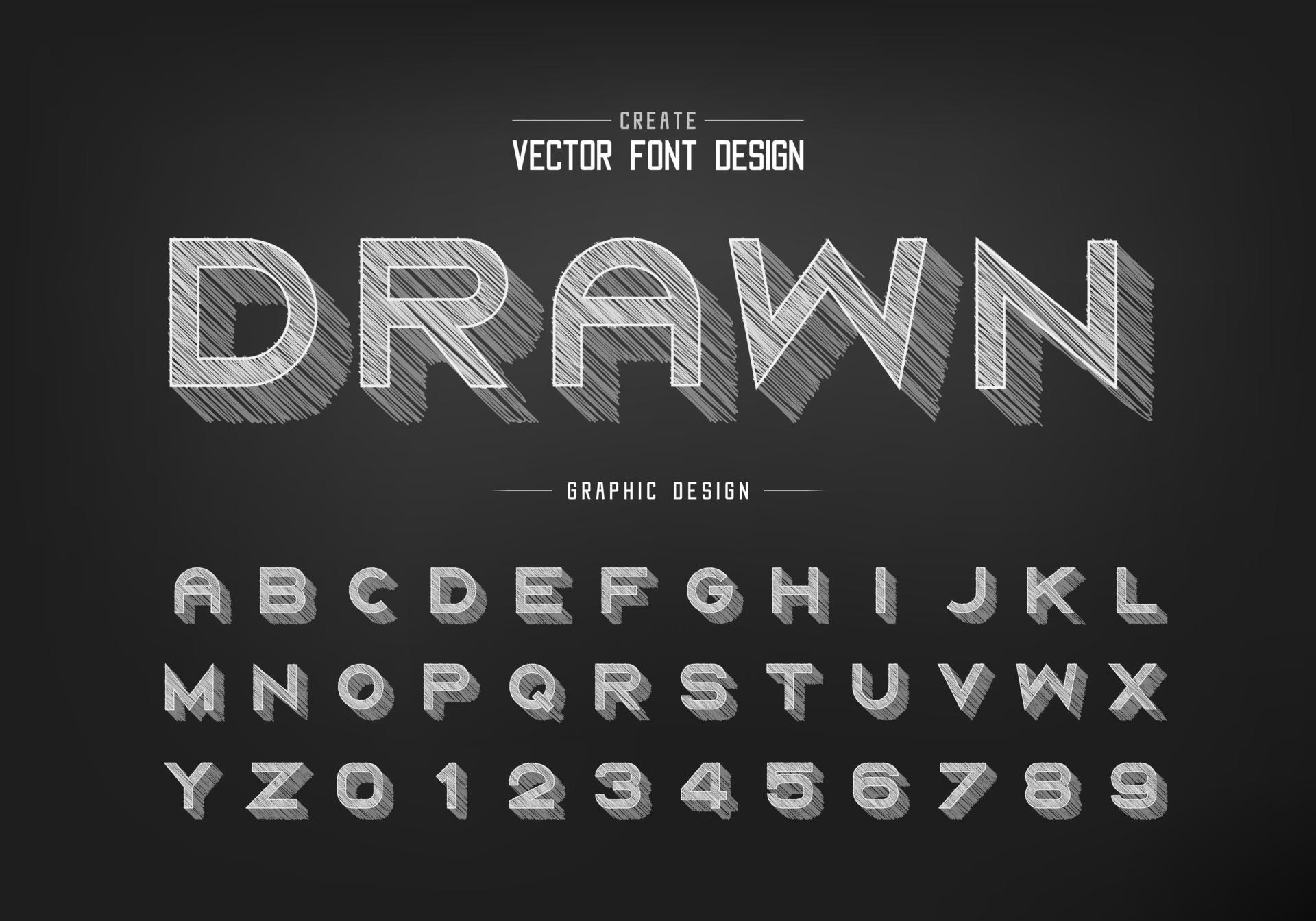 Chalk shadow font and alphabet vector, Pencil sketch bold typeface