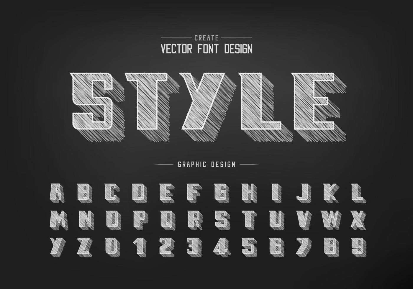 chalk shadow bold Font and alphabet vector, Pencil sketch modern Typeface and letter number design vector