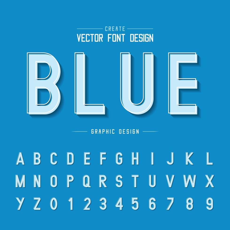 fuente y vector alfabético, diseño de letras retro y texto gráfico sombreado sobre fondo azul