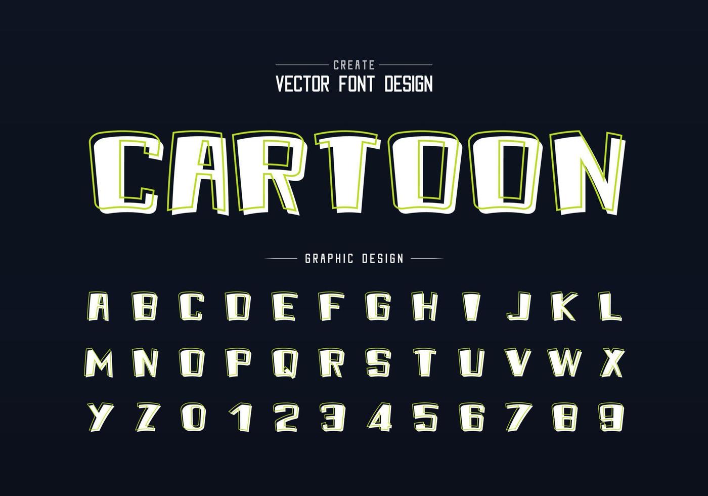 Line cartoon font and alphabet vector with shadow, Bold typeface and number design